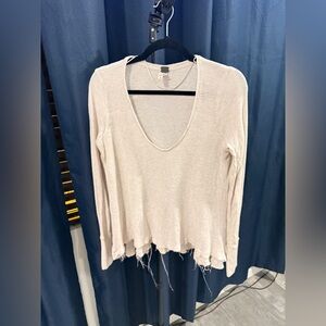 We The Free Cream Distressed Knit Top